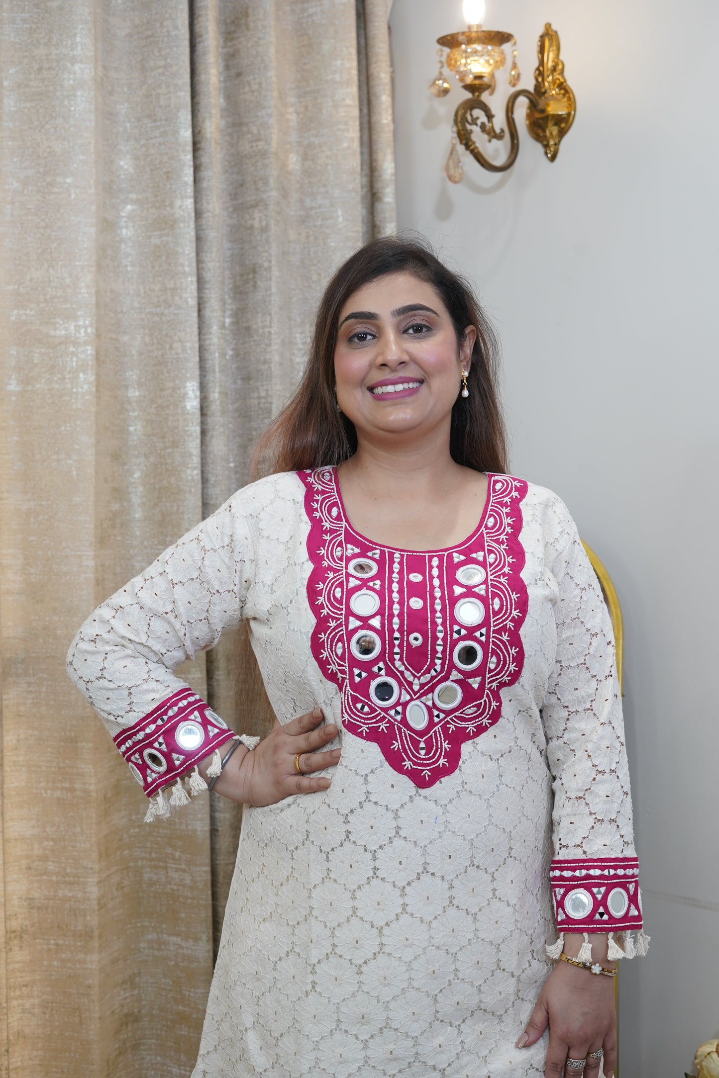 Off White and Pink cotton coord se