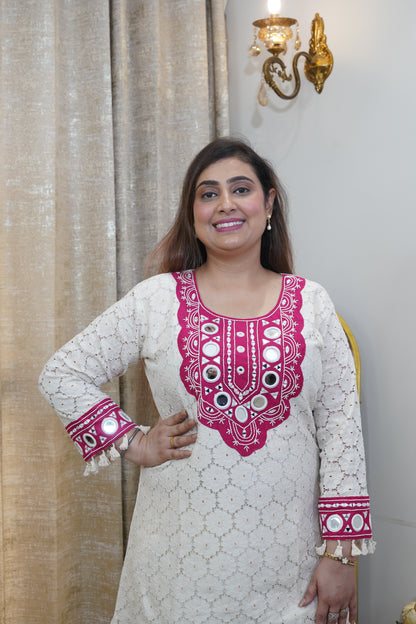 Off White and Pink cotton coord se