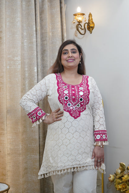 Off White and Pink cotton coord se