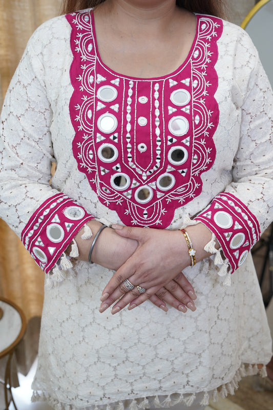 Off White and Pink cotton coord se