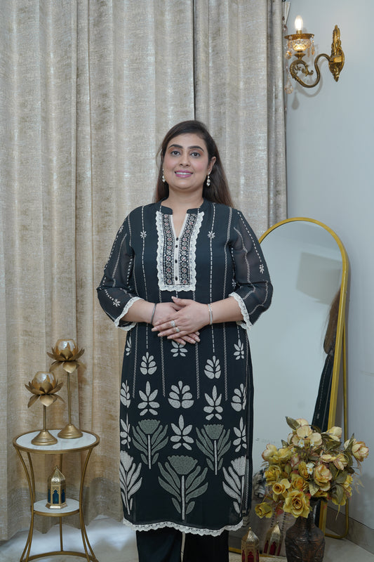 Black soft Georgette straight Suit