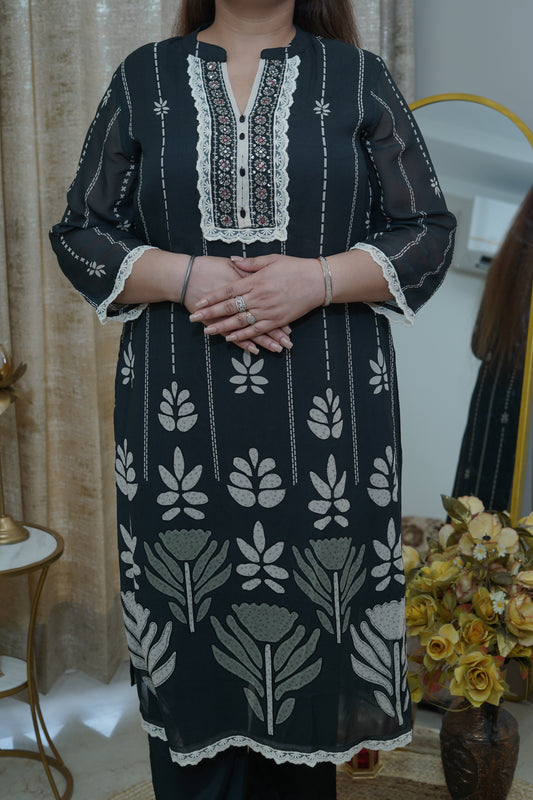 Black soft Georgette straight Suit