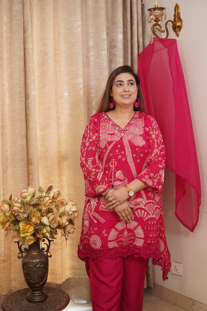 Vibrant Magenta Pink C Cut Chinnon suit