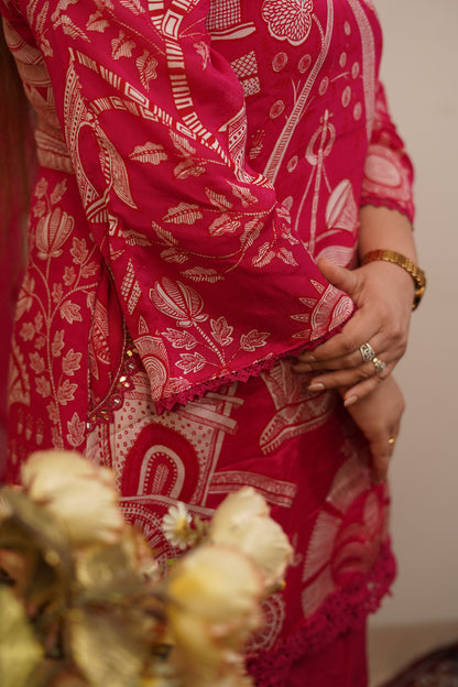 Vibrant Magenta Pink C Cut Chinnon suit