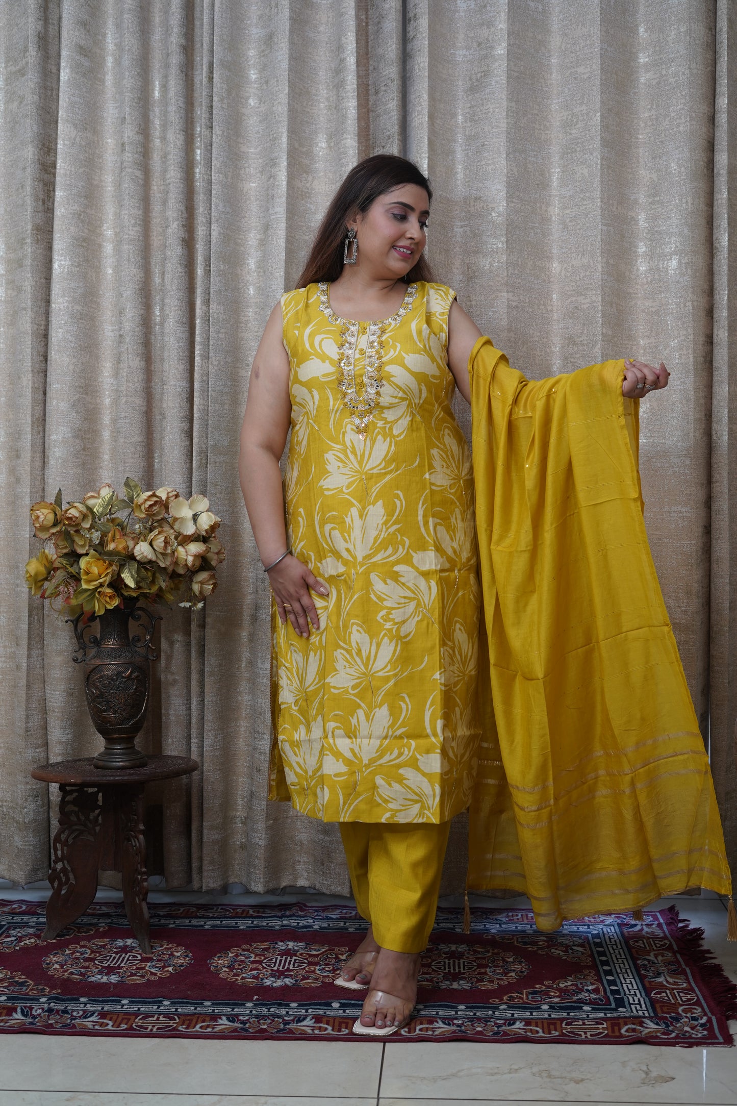 Vibrant Canary Yellow Silk straight Suit