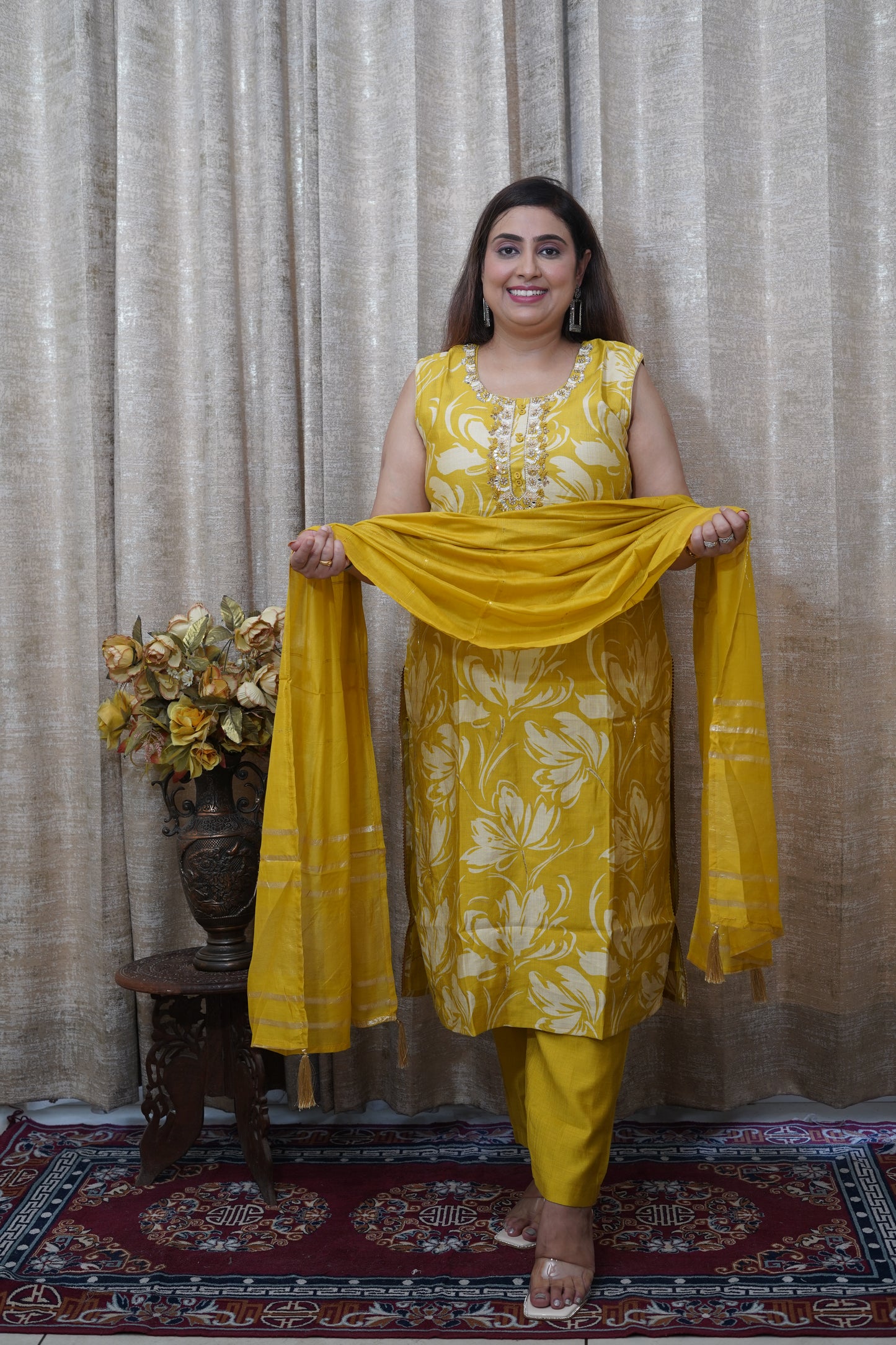 Vibrant Canary Yellow Silk straight Suit