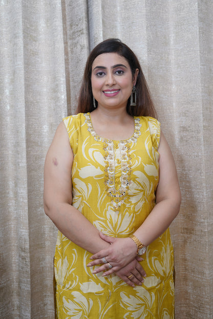 Vibrant Canary Yellow Silk straight Suit