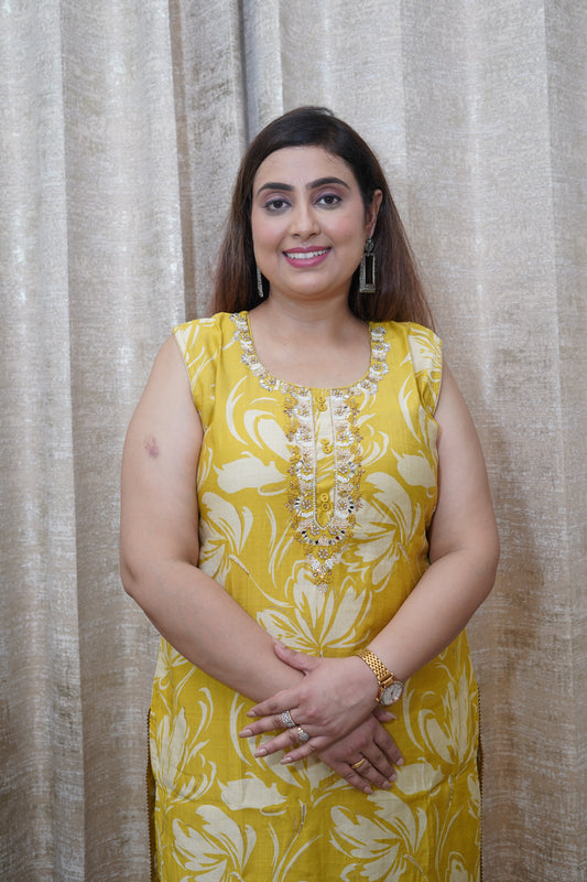 Vibrant Canary Yellow Silk straight Suit